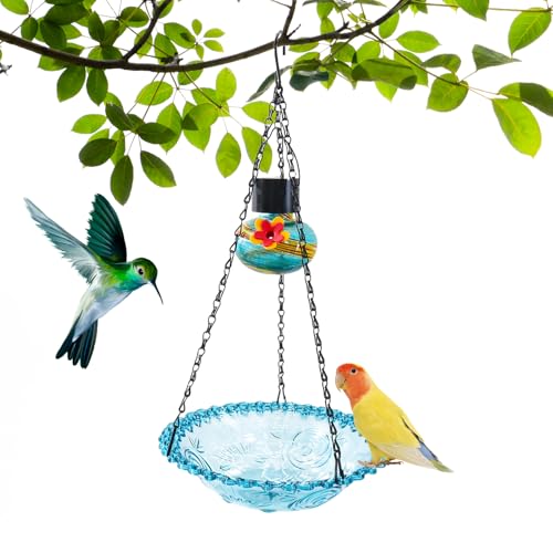 Birdhouse Feeder Bowl - LED Hanging Vogelbad | Solar angetriebener LED -Vogelhäuschen für Hof Zaun Baumdeck Terrasse Balkon Garten - Außenwild -Vogel -Accessoire mit Wasserbehälter von Generisch
