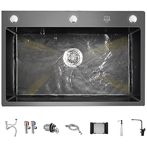 Black Dropin Küchenspüle 304 Edelstahl Topmount Bar Spüle Modern Unterbau Workstation Einzelbecken mit Abflusssieb Set Stilvolle Küche Upgrade von Generisch