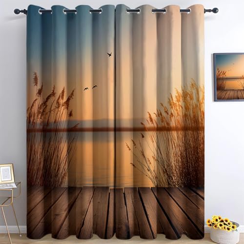 Blätter Sonnenuntergang Holz Schilf Gardinen Schlafzimmer H215 x B110 cm Thermovorhang Verdunkelungsvorhang, Gelb Blickdicht Polyester Ösenvorhang 2Er Set Blätter Sonnenuntergang Holz Schilf Gardinen Schlafzimmer H215 x B110 cm Thermovorhang Verdunkelungsvorhang, Gelb Blickdicht Polyester Ösenvorhang 2Er Set von Generisch