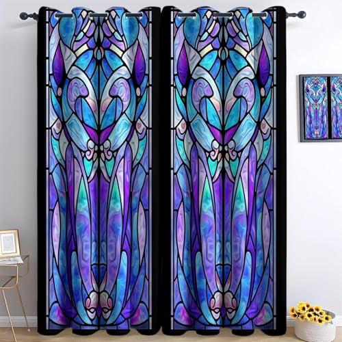 Blau Lila Vorhänge Buntglasfenster Gardinen mit Ösen, Blickdicht, Verdunklungsvorhänge, Schiebevorhänge, Schlafzimmer Wohnzimmer & Kinderzimmer Deko, Blackout Curtain 2er Set H214 x B91.5 cm Blau Lila Vorhänge Buntglasfenster Gardinen mit Ösen, Blickdicht, Verdunklungsvorhänge, Schiebevorhänge, Schlafzimmer Wohnzimmer & Kinderzimmer Deko, Blackout Curtain 2er Set H214 x B91.5 cm von Generisch