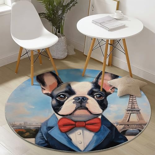 Blau Runder Teppich 90 cm Round Eingangsbereich Läufer Süß Französische Bulldogge Eiffelturm, Kleiner Kreis Bereich Küche Teppich rutschfest Waschbar Läufer Blau Runder Teppich 90 cm Round Eingangsbereich Läufer Süß Französische Bulldogge Eiffelturm, Kleiner Kreis Bereich Küche Teppich rutschfest Waschbar Läufer von Generisch
