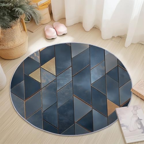 Blau Runder Teppich Wohnzimmer 100 cm rutschfest Läufer Waschbar Teppiche Kurzflor Weich Runder Läufer Geometrisch Dreieck Fliesen for Wohnzimmer Schlafzimmer Studie Heimbüro Blau Runder Teppich Wohnzimmer 100 cm rutschfest Läufer Waschbar Teppiche Kurzflor Weich Runder Läufer Geometrisch Dreieck Fliesen for Wohnzimmer Schlafzimmer Studie Heimbüro von Generisch