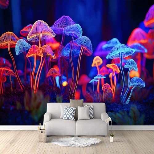 Blau-Violett 3D Effekt Panorama Fototapete 400 x 280 cm (B x H), Surrealismus Lebendig Pilze Design Wandtapete – Wanddekoration für Wohnzimmer und Schlafzimmer von Generisch