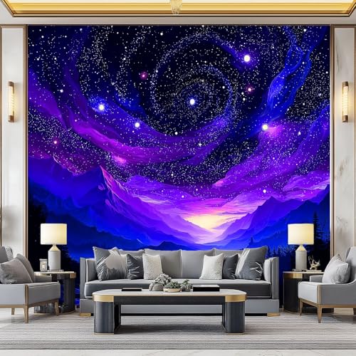 Blau-Violett Fototapete, Bezaubernd Fantasie Berge Wald Moderne Vlies-Tapete 400 x 280 cm (B x H) – Wanddekoration mit Design für Wohnzimmer und Schlafzimmer von Generisch