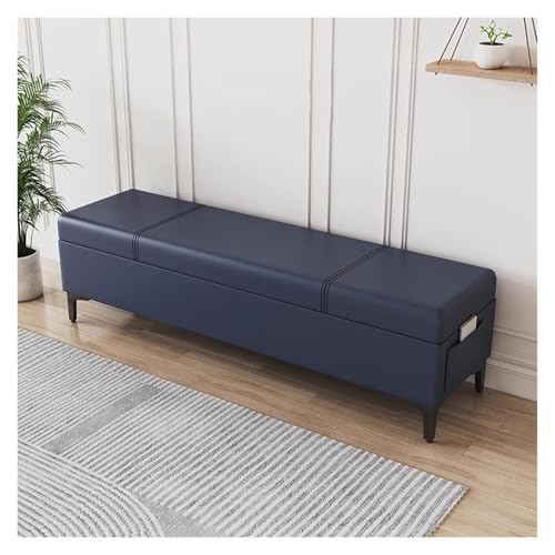 Blaue Ottomane Bank mit Stauraum Kunstleder gepolsterte Fußstütze für Sofa Schlafzimmer Wohnzimmer Eingangsbereich 80cm Platzsparende Aufbewahrungslösung von Generisch