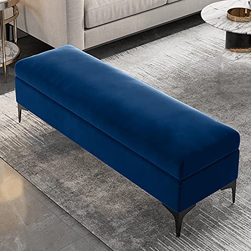Blaue Samt-Ottoman-Bank, hochwertig, gepolstert, Bettkommode, kein Zusammenbau erforderlich, stilvolle Schlafzimmermöbel, 99 x 40 x 43 cm, ideal zum Dekorieren und Akzenten. von Generisch
