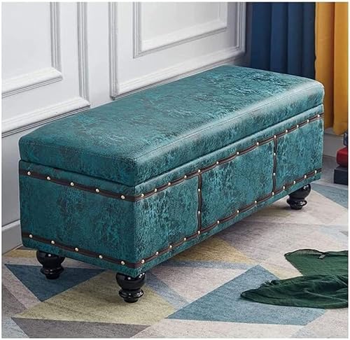 Blaue getuftete Ottoman-Bank mit Stauraum, gepolsterter rechteckiger Fußhocker mit Massivholzbeinen, vielseitiger Couchtisch, perfekt für Wohnzimmer, Größe 120 cm von Generisch
