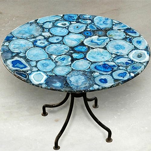 Blauer Achat Esstisch I Achat Flur Tischplatte I Achat Rasen Tischplatte I Runde Tischplatte I Blauer Achat Wohnzimmer Tischplatte 137,2 x 137,2 cm von Generisch