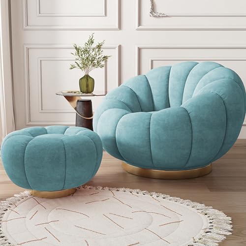 Blauer Drehstuhl mit Ottomane, bequem, um 360 Grad drehbar, perfekt für Schlafzimmer oder Lesezimmer von Generisch