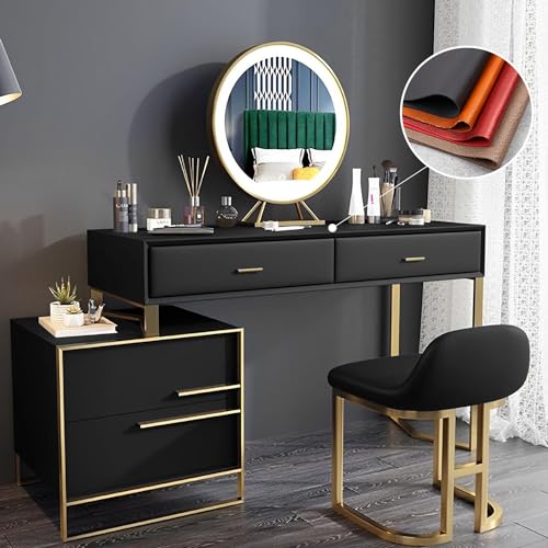 Blauer Schminktisch mit Spiegel und Lichtern für Damen – Luxuriöser Leder-Schminktisch mit Hockern und 4 Schubladen – umweltfreundlicher Schreibtisch Blauer Schminktisch mit Spiegel und Lichtern für Damen – Luxuriöser Leder-Schminktisch mit Hockern und 4 Schubladen – umweltfreundlicher Schreibtisch von Generisch