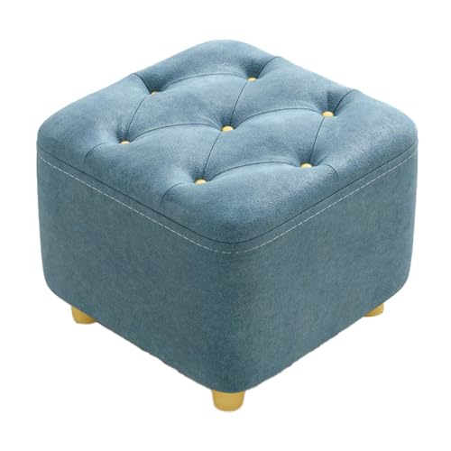 Blauer Sitzhocker mit Fußstütze, stabiler gepolsterter Hocker, weicher Schaumstoff-Sitz, für Wohnzimmer, Eingangsbereich, Sofa, Schuhaufbewahrung, 28 x 28 x 26 cm, stilvolle Heimdekoration von Generisch