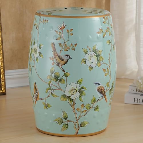 Blauer dekorativer Keramik-Gartenhocker – Draussen Trommel-Beistelltisch mit Blumen-Vogel- und Schmetterlings-Design – Pflanzenhalter für den Innenbereich für Wohnzimmer, Terrasse & Balkon Blauer dekorativer Keramik-Gartenhocker – Draussen Trommel-Beistelltisch mit Blumen-Vogel- und Schmetterlings-Design – Pflanzenhalter für den Innenbereich für Wohnzimmer, Terrasse & Balkon von Generisch