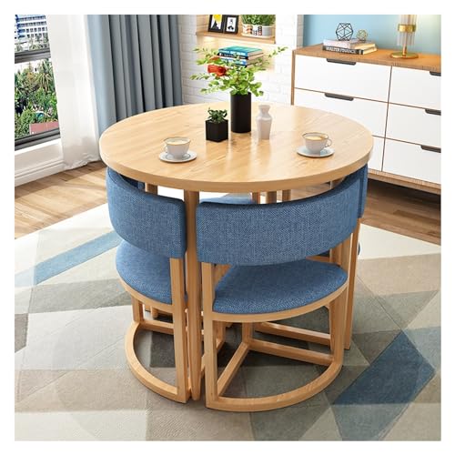 Blaues 80 cm kleines, rundes Esstisch-Set für Büro, Empfang, Konferenz, platzsparende Stühle für Wohnung, Arbeitszimmer, Balkon, Lounge, Schönheitssalon, Kaffee, Seminar, Konferenzraum von Generisch