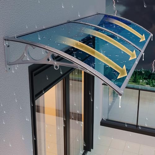 Blaues Türvordach, UV- und regenbeständiges Polycarbonat, 300 kg Tragkraft, 100 x 90 cm, stilvolle Aluminium-Eingangsabdeckung für Heimschutz von Generisch