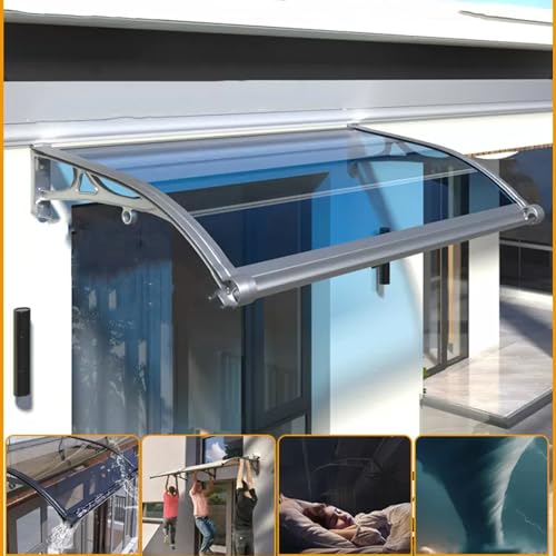 Blaues Türvordach 60x60cm - Wasserdicht Markise mit großer Dachrinne Selbstreinigend Leises Design Perfekt für Haustür Hintertür Terrasse & Dach Regenschutz von Generisch