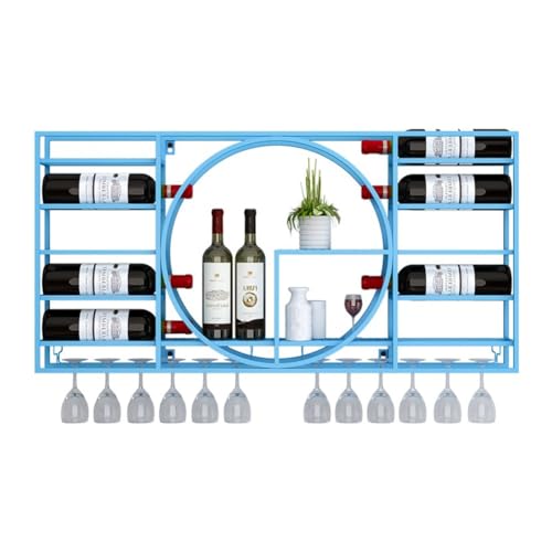 Blaues Weinregal aus Metall zur Wandmontage mit Glashalter, stilvolle Bar-Nizer für Zuhause, Küche, schwebende Regale, Aufbewahrungseinheit (129,9 x 10,9 x 71,9 cm) von Generisch