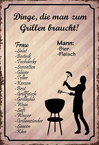 Blechschild 20x30cm Dinge die man zum Grillen Braucht Liste Spruch Tafel von Generisch