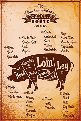 Blechschild 20x30cm The Butchers Selection Pork Cuts Organic Free Range Metzger Schweine Fleisch Freiland Haltung Angebots Tafel von Generisch
