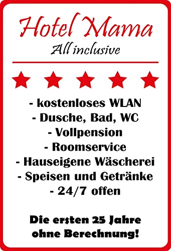 Blechschild 20x30cm gewölbt Hotel Mama All Inclusive Sprüche Lustig Deko Geschenk Schild von Generisch