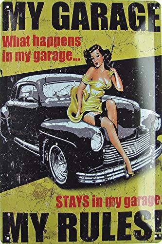 Blechschild 20x30cm gewölbt My Garage My Rules! What Happens In My Garage Stays Deko Geschenk Schild von Generisch