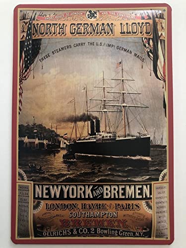 Blechschild 20x30cm gewölbt Norddeutscher Lloyd Bremen London New York USA Urlaub Deko Geschenk Schild von Generisch