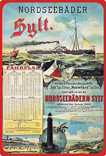 Blechschild 20x30cm gewölbt Nordseebäder Sylt Fahrplan 1888 Nordsee Urlaub Deko Geschenk Schild von Generisch