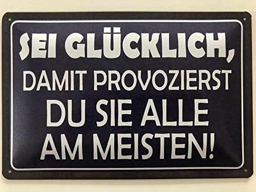 Blechschild 20x30cm gewölbt Sei Glücklich Spruch Vintage Sprüche Deko Geschenk Schild von Generisch