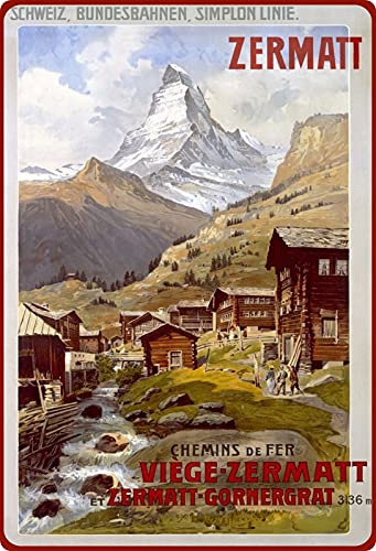 Blechschild 20x30cm gewölbt Urlaub Retro Plakat Zermatt Gornergrat 3136m Deko Geschenk Schild von Generisch