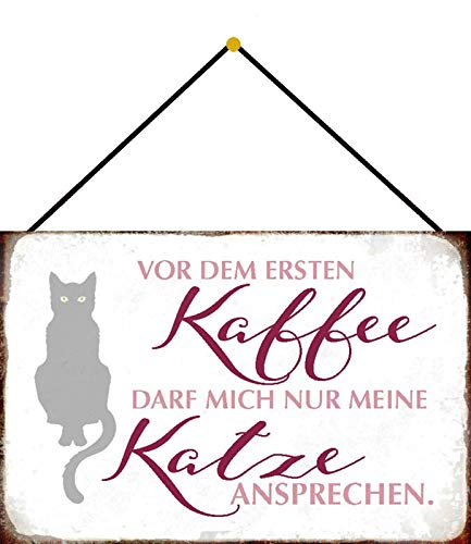 Blechschild 20x30cm gewölbt mit Kordel Kaffee Katze Humor Spruch Sprüche Deko Geschenk Schild von Generisch