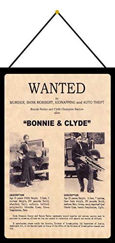 Blechschild 20x30cm gewölbt mit Kordel Wanted Bonnie and Clyde Steckbrief Deko Geschenk Schild Tin Sign von Generisch
