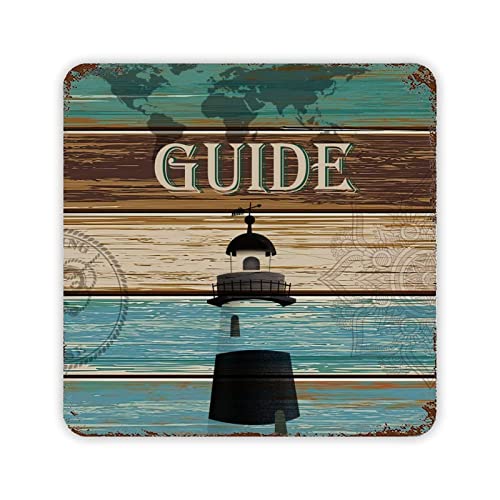 Blechschild mit Aufschrift "Guide Shore Beacon", blaue Holzmaserung, Metallschild, lustiges Schild, Bauernhaus, Garten, Parch, Eisen, Poster, Malerei, ein ideales Geschenk für Freundin, Mutter, Oma von Generisch