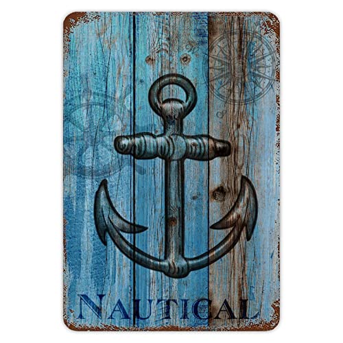 Blechschild mit nautischem Thema, Vintage-Anker, lustiges Schild, Naturstil, Eisen-Poster, Malerei, Blechschild für Garten, Mann, Höhle, Garage, Kaminsims, Badezimmer, Büro, Bauernhaus, 20,3 x 30,5 cm von Generisch