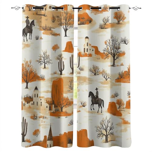 Blickdicht Gardinen B146xH183 cm 3D Western Country Cowboy Druck Schiebevorhänge Schlafzimmer Vorhang mit Ösen Thermogardinen Gardine Wohnzimmer Verdunkelung Vorhänge Curtain Fenster Deko von Generisch