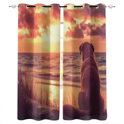 Blickdicht Gardinen B280xH175 cm 3D Farm Hund Tier Jagdhund Druck Schiebevorhänge Schlafzimmer Vorhang mit Ösen Thermogardinen Gardine Wohnzimmer Verdunkelung Vorhänge Curtain Fenster Deko von Generisch