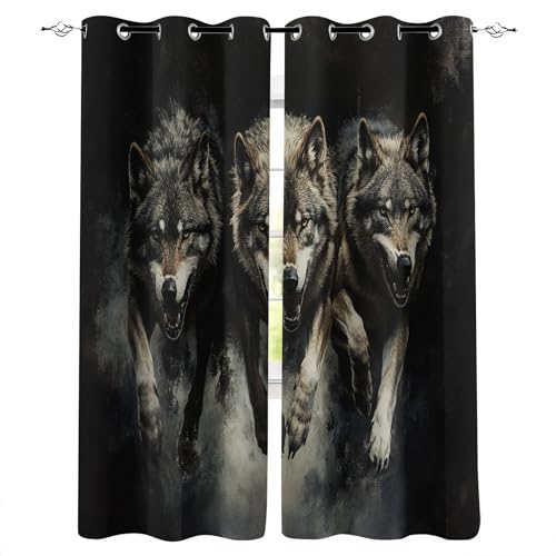 Blickdicht Gardinen B280xH245 cm 3D Grasland Tiere Wälder Wölfe Druck Schiebevorhänge Schlafzimmer Vorhang mit Ösen Thermogardinen Gardine Wohnzimmer Verdunkelung Vorhänge Curtain Fenster Deko von Generisch
