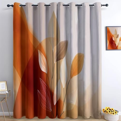 Blickdicht Vorhang Abstrakt Pflanzen Blätter Linien Verdunkelungsvorhang für Kinderzimmer, Böhmischer Stil Dekoschal mit Ösen Design für Schlafzimmer Fenster 2er Set H245 x B140 cm von Generisch