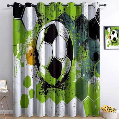 Blickdicht Vorhang Ösenschal Verdunkelungsvorhang 3D Gekritzel Sechseck Football Gardinen Kinderzimmer Wohnzimmer Thermovorhang Polyester Vorhänge H260 x B140 cm 2Er Set von Generisch
