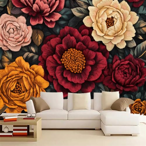 Blumen Fototapete selbstklebend 3D Effekt Pfingstrose Wandgemälde Tapete für Wände Schlafzimmer Wohnzimmer Schlafzimmer TV-Hintergrund Kinderzimmer Dekoration （350 x 245 cm） von Generisch