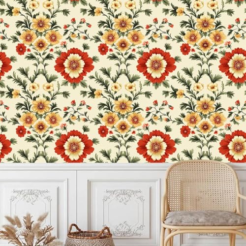Blumen Pflanze Klebefolie Möbel 0.45x10 M Natur Blätter Selbstklebende Tapete Abziehen und Aufkleben Wallpaper Entfernbare DIY Wandverkleidung Dekoratives für Küche Arbeitsplatte Schränke Tische Wand von Generisch