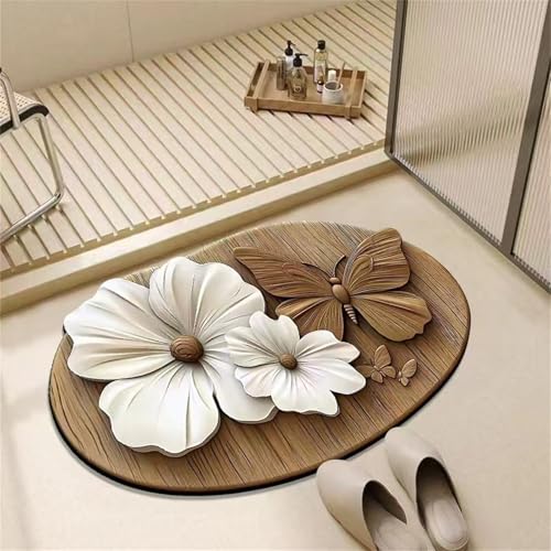 Bodenmatte aus Plüsch mit Blumenmuster, 3D-Blumen-Design, Badteppich für Schlafzimmer, Küche, Badezimmer, Sofa, Couchtisch, rutschfeste dekorative Fußmatte von Generisch