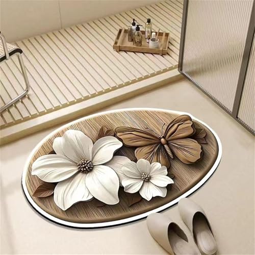 Bodenmatte aus Plüsch mit Blumenmuster, 3D-Blumen-Design, Badteppich für Schlafzimmer, Küche, Badezimmer, Sofa, Couchtisch, rutschfeste dekorative Fußmatte von Generisch