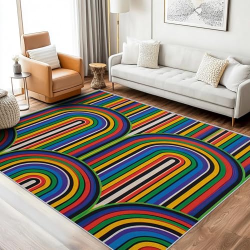 Bogen-Muster Teppich Groß Wohnzimmer 200x300 Waschbar Mit Muster Retro Bunt Gestreift Teppiche Gegend Schlafzimmer Deko & Wohnaccessoires, Kurzflor Teppich Weich rutschfest, FD3723 Bogen-Muster Teppich Groß Wohnzimmer 200x300 Waschbar Mit Muster Retro Bunt Gestreift Teppiche Gegend Schlafzimmer Deko & Wohnaccessoires, Kurzflor Teppich Weich rutschfest, FD3723 von Generisch