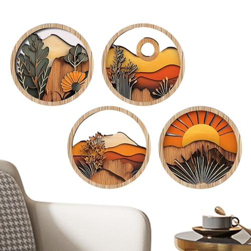 Boho Holz Wanddekoration | Boheme Wandkunst - 4er-Set Runde Holzrahmen Mit Geometrischem Design Rustikale Deko Für Eingangsbereich Flur Kaminbank Fensterbank Balkon Galerie Boho Holz Wanddekoration | Boheme Wandkunst - 4er-Set Runde Holzrahmen Mit Geometrischem Design Rustikale Deko Für Eingangsbereich Flur Kaminbank Fensterbank Balkon Galerie von Generisch