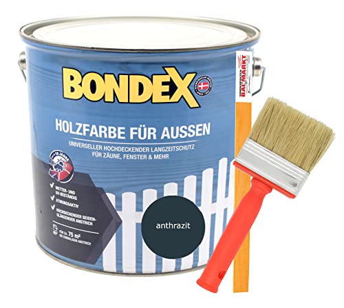 Bondex Holzfarbe für Aussen 7,5L inkl. Flächenstreicher und Rührstab (anthrazit) von Generisch