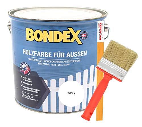 Bondex Holzfarbe für Aussen 7,5L inkl. Flächenstreicher und Rührstab (weiss) von Generisch