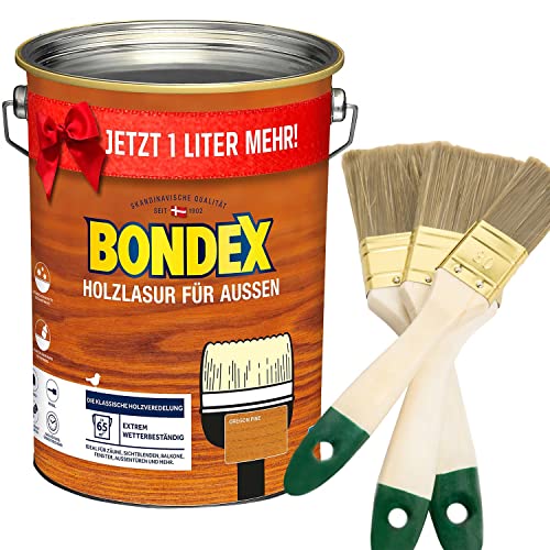 Bondex Holzlasur Anstrich 4,80 l Aussenbereich (inkl. Nordje Pinsel-Set 3-teilig) (Oregon Pine) von Generisch