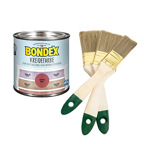 Bondex Kreidefarbe 0,50 l für den Innenbereich (inkl. Nordje Pinsel-Set 3-teilig) (Antik Rot) von Generisch