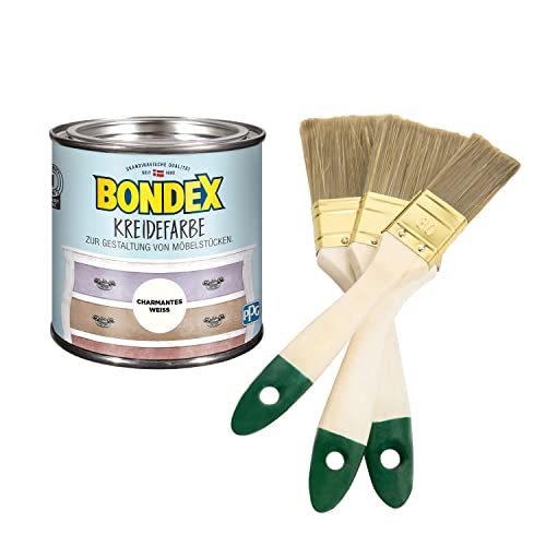 Bondex Kreidefarbe 0,50 l für den Innenbereich (inkl. Nordje Pinsel-Set 3-teilig) (Charmantes Weiss) von Generisch