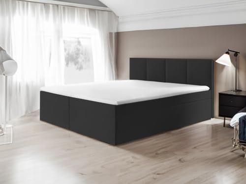 Boxspringbett Bett Doppelbett ARIS mit Bonell-Matratze und Topper T25 + 2 Bettkästen, H3 (Schwarz - Inari 100, 180x200) von Generisch