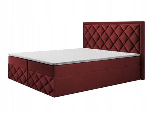 Boxspringbett DORMI 3 Doppelbett Dekorative Kopfstütze Bett im Schlafzimmer Federkern Topper Farbwahl (160 x 200, Rot - Manila 23) von Generisch